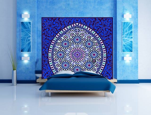 Tête de lit marocain orientale en bleu 